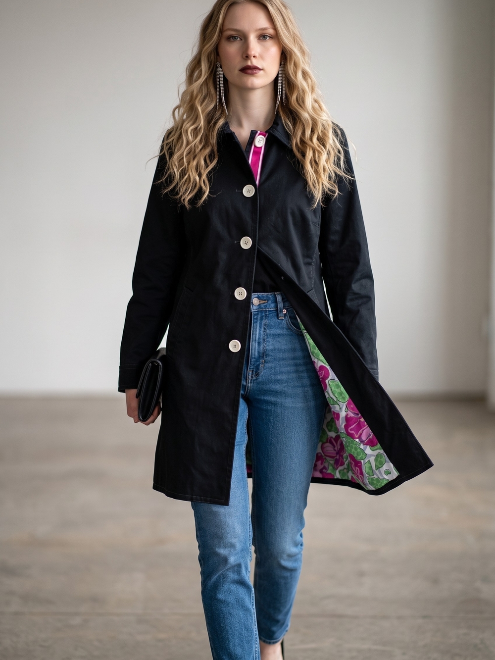 Coach Retro Inner Floral Mid-Length Trench Coat/Car Coat